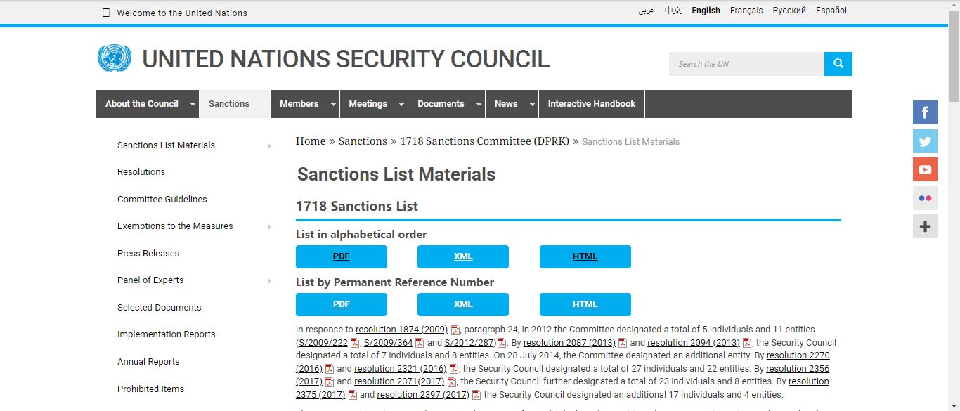 UNSCR Sanction List