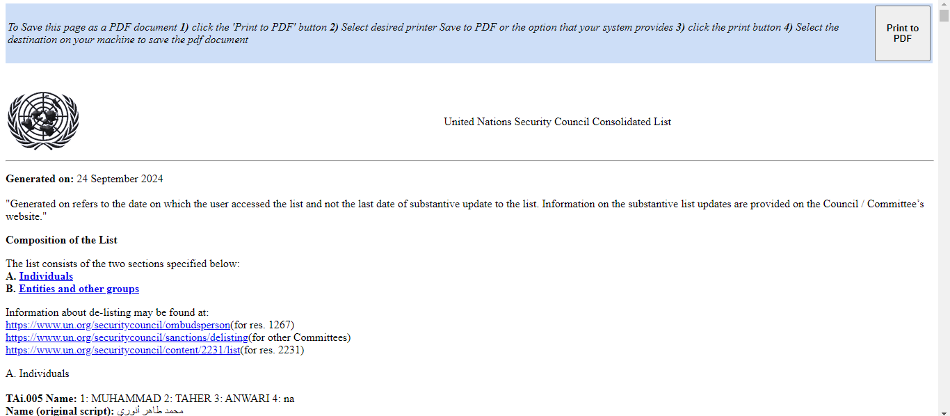 UNSCR Sanction List
