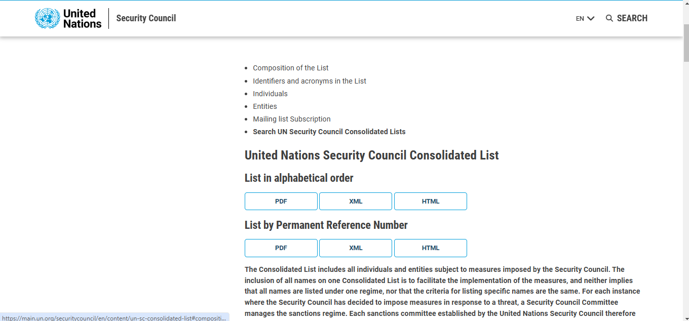 UNSCR Sanction List