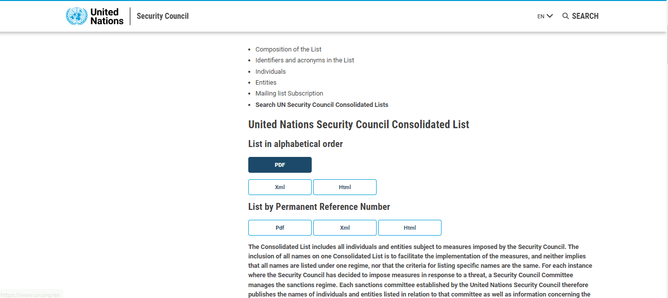 UNSCR Sanction List